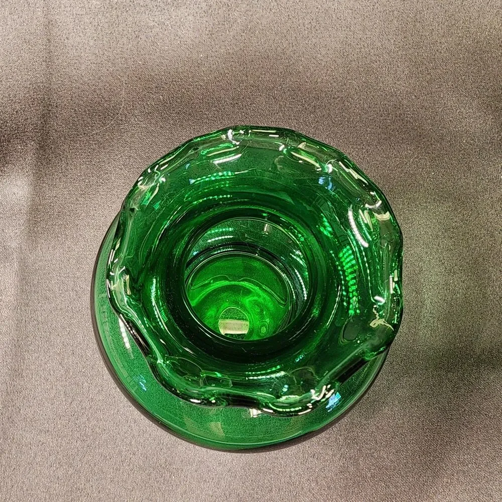 Vtg Anchor Hocking Emerald Green Glass Small Ruffled Edge Vase